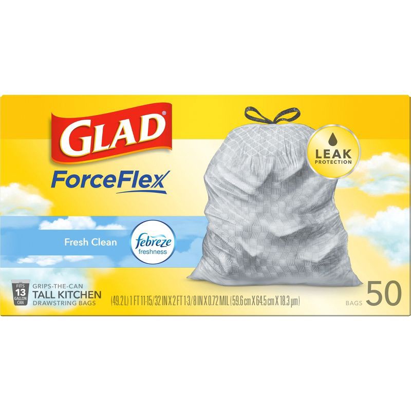 Glad Tall Kitchen Drawstring Trash Bags Odorshield 13 Gallon - Febreze  Fresh Clean - Gray - 50ct : Target