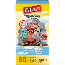 Glad Tall Kitchen Drawstring Trash Bags OdorShield - Febreze Fresh Clean - Gray - 50ct/13gal