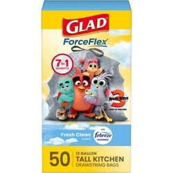 Glad Tall Kitchen Drawstring Trash Bags OdorShield - Febreze Fresh Clean - Gray - 50ct/13gal