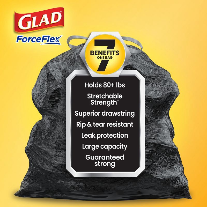 slide 3 of 17, Glad ForceFlex + Large Drawstring Black Trash Bags - 30 Gallon - 68ct, 30 gal, 68 ct