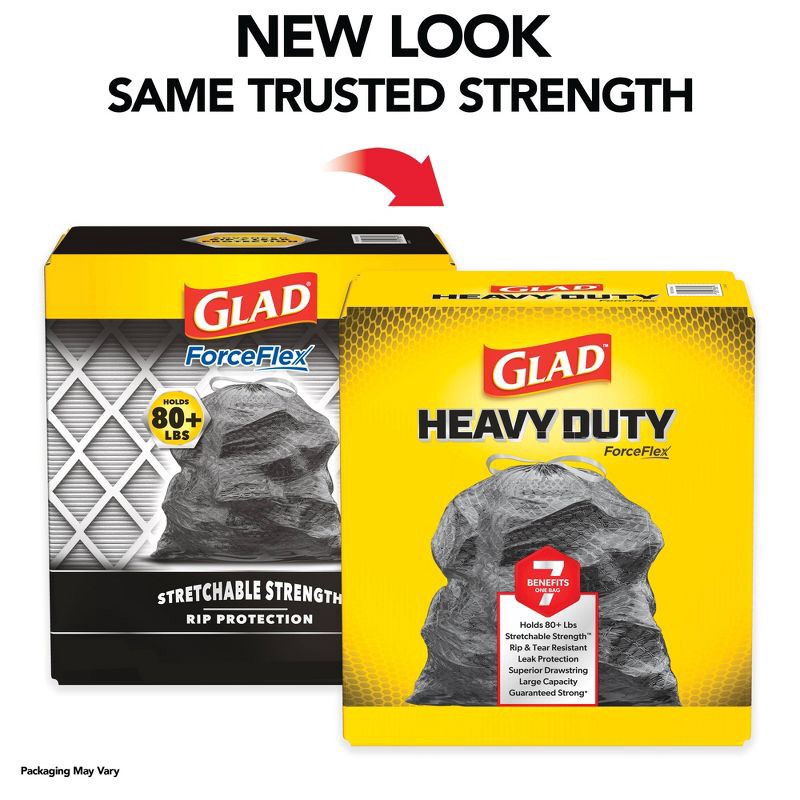 slide 3 of 12, Glad ForceFlex + Large Drawstring Black Trash Bags - 30gal/68ct, 30 gal, 68 ct