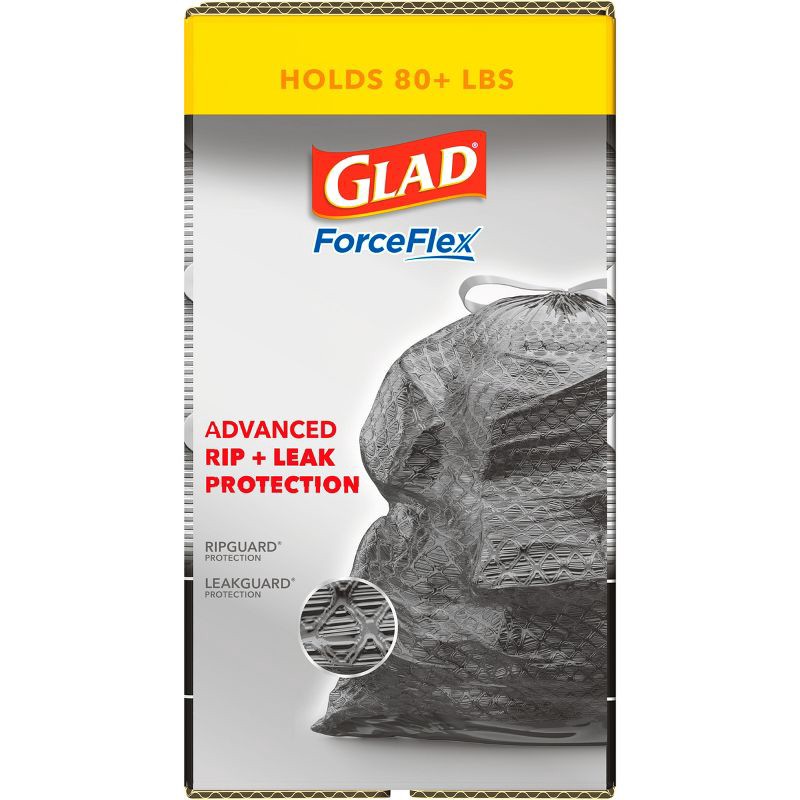 slide 14 of 17, Glad ForceFlex + Large Drawstring Black Trash Bags - 30 Gallon - 68ct, 30 gal, 68 ct