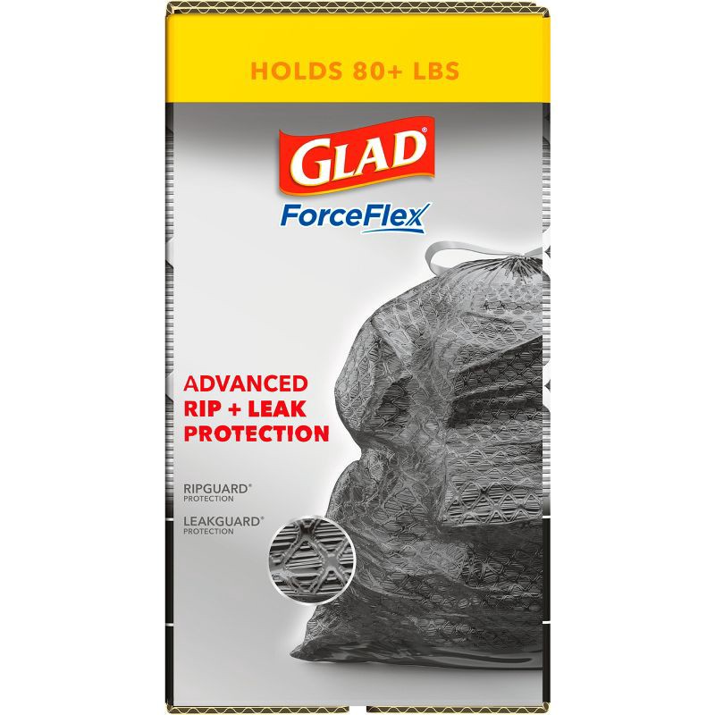 slide 15 of 17, Glad ForceFlex + Large Drawstring Black Trash Bags - 30 Gallon - 68ct, 30 gal, 68 ct