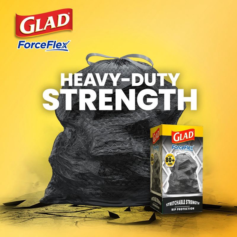 slide 4 of 17, Glad ForceFlex + Large Drawstring Black Trash Bags - 30 Gallon - 68ct, 30 gal, 68 ct