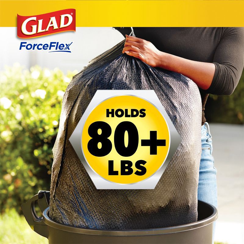 slide 9 of 17, Glad ForceFlex + Large Drawstring Black Trash Bags - 30 Gallon - 68ct, 30 gal, 68 ct