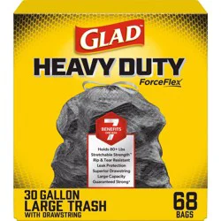 Glad ForceFlex + Large Drawstring Black Trash Bags - 30gal/68ct