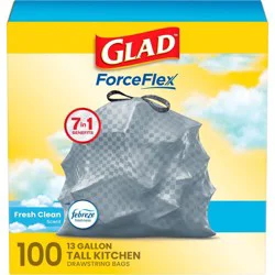 Glad Tall Kitchen Drawstring Trash Bags OdorShield 13gal - Febreze Fresh Clean - Gray - 100ct