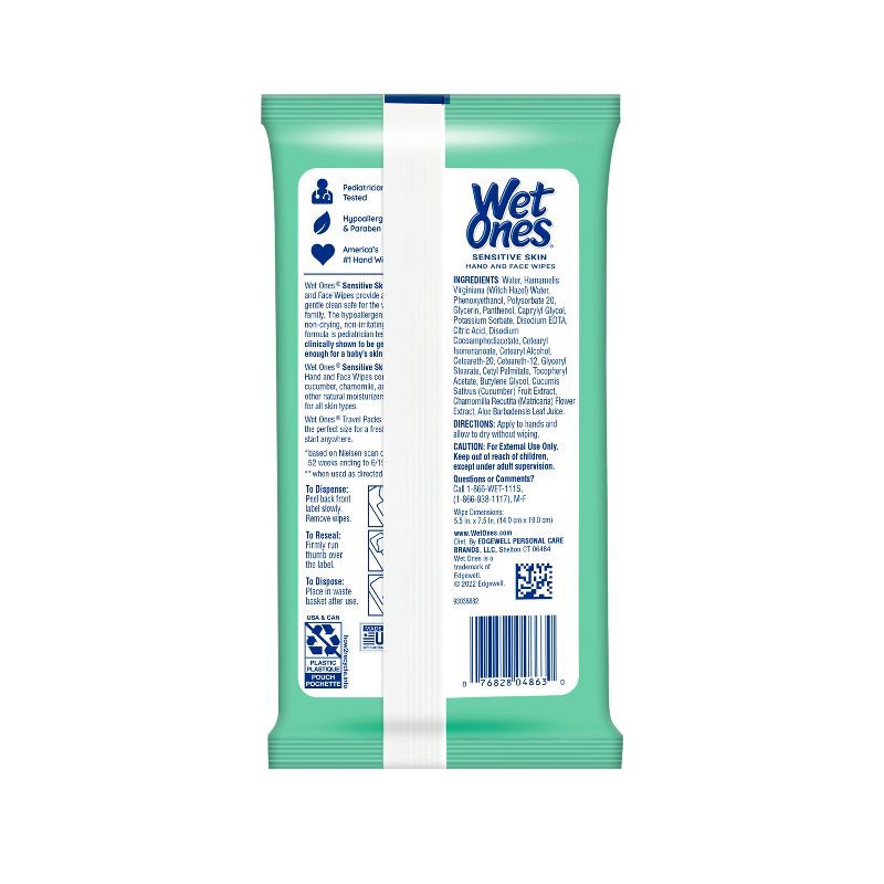 slide 2 of 7, Wet Ones Sensitive Skin Hand Wipes Travel Pack - Fragrance Free - 20ct, 20 ct