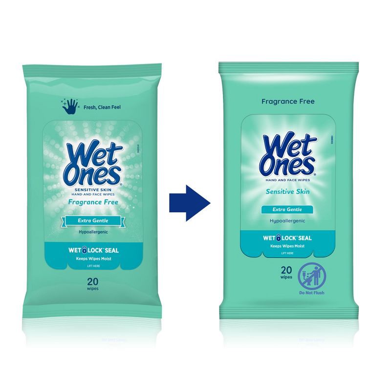 slide 7 of 7, Wet Ones Sensitive Skin Hand Wipes Travel Pack - Fragrance Free - 20ct, 20 ct