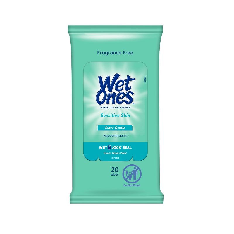 slide 1 of 7, Wet Ones Sensitive Skin Hand Wipes Travel Pack - Fragrance Free - 20ct, 20 ct