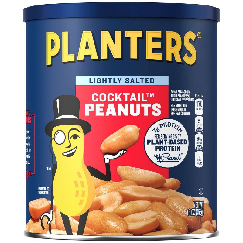 slide 1 of 9, Planters Lightly Salted Made With Sea Salt Cocktail Peanuts - 16oz, 16 oz