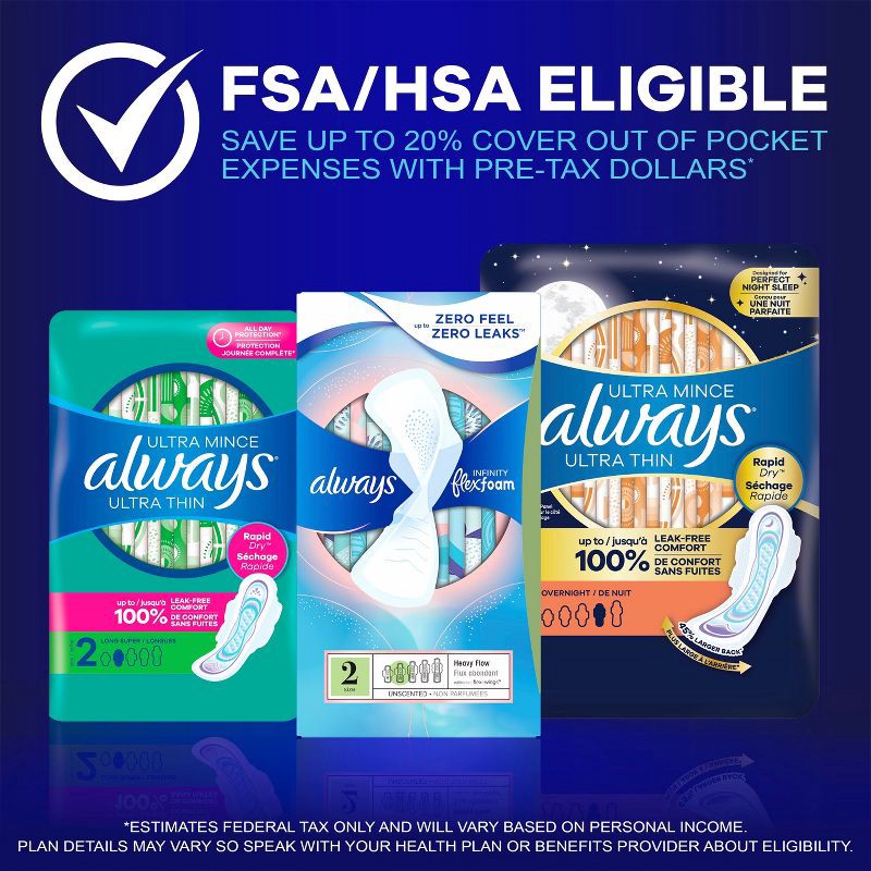 slide 8 of 14, Always Ultra Thin Overnight Absorbency Unscented Pads with Wings - Size 4 - 50ct, 4 x 50 ct