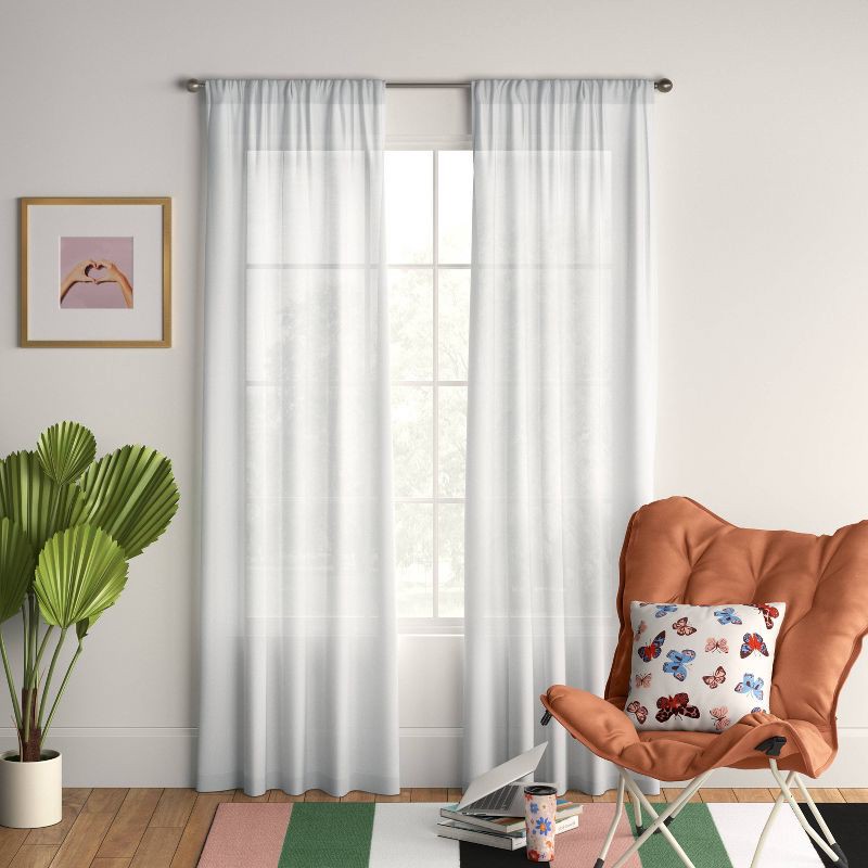 slide 2 of 4, 60"x84" Sheer Window Curtain Panel White - Room Essentials™: Recycled Polyester, Energy Efficient, Rod Pocket, 1 ct