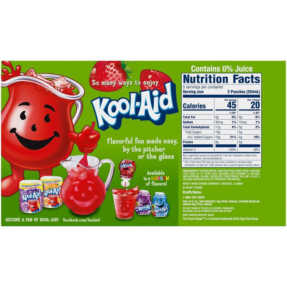 slide 10 of 11, Kool-Aid Jammers Strawberry Kiwi Flavored 0% Juice Drink, 10 ct Box, 6 fl oz Pouches, 10 ct; 6 fl oz