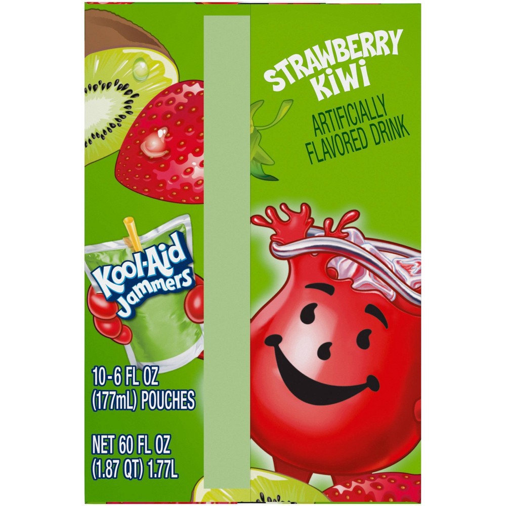 slide 8 of 11, Kool-Aid Jammers Strawberry Kiwi Flavored 0% Juice Drink, 10 ct Box, 6 fl oz Pouches, 10 ct; 6 fl oz