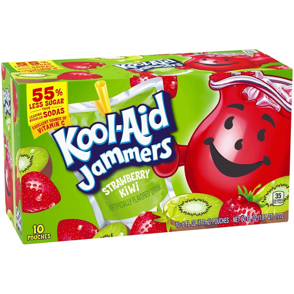 slide 3 of 11, Kool-Aid Jammers Strawberry Kiwi Flavored 0% Juice Drink, 10 ct Box, 6 fl oz Pouches, 10 ct; 6 fl oz
