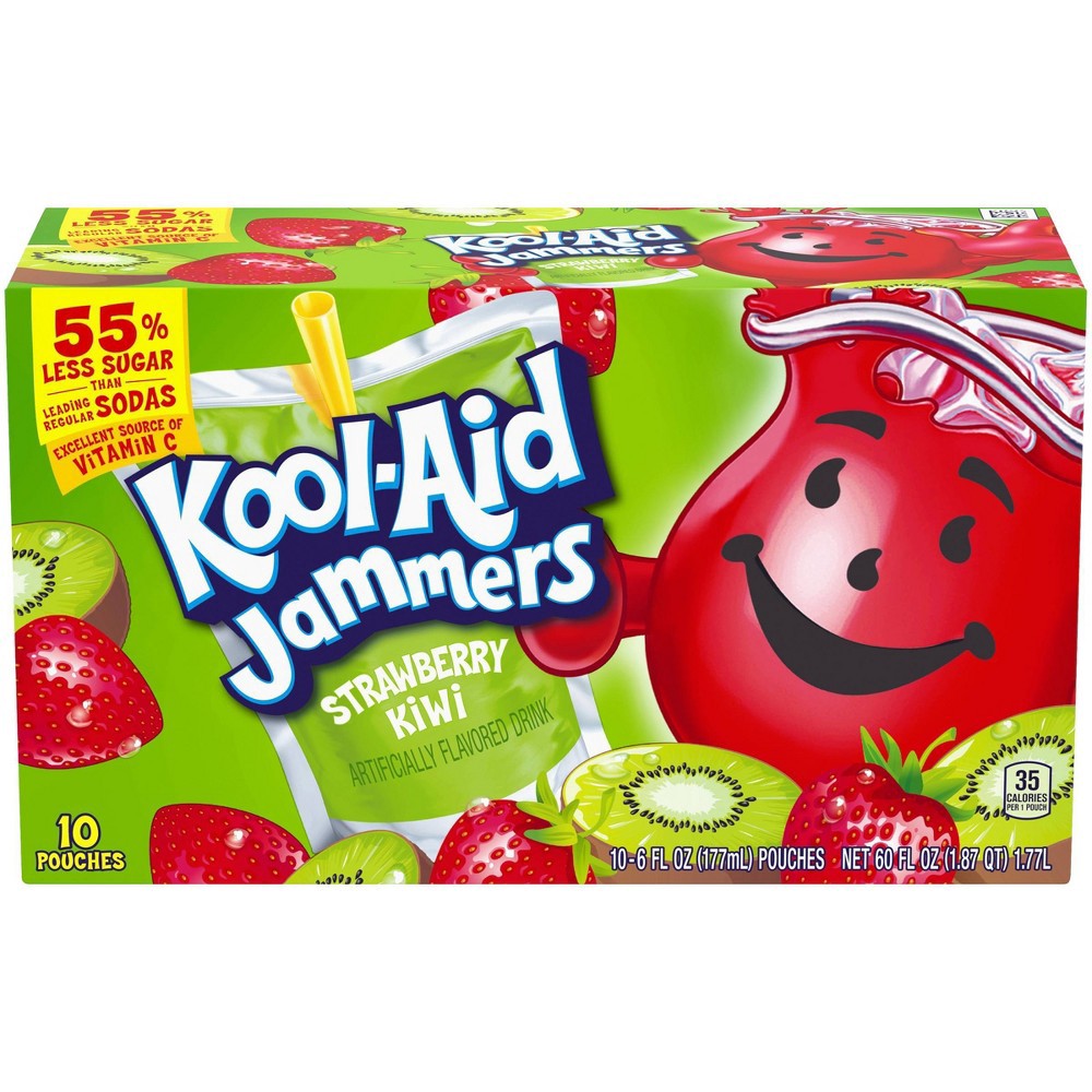 slide 5 of 11, Kool-Aid Jammers Strawberry Kiwi Flavored 0% Juice Drink, 10 ct Box, 6 fl oz Pouches, 10 ct; 6 fl oz