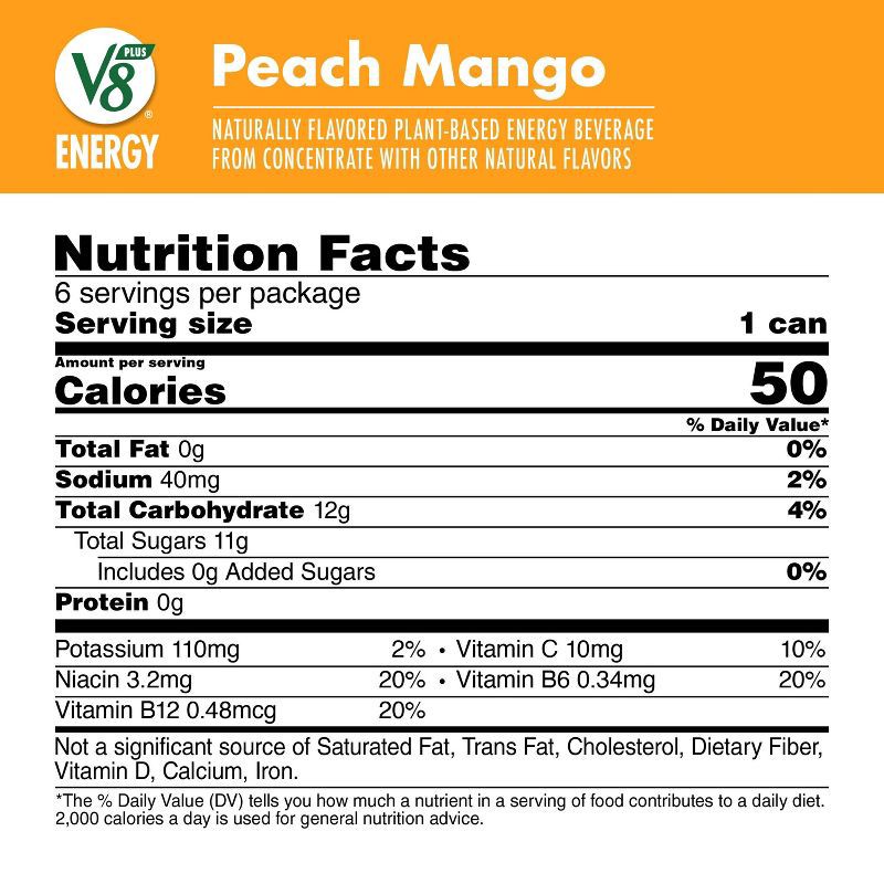 slide 6 of 8, V8 Juice V8 +ENERGY Peach Mango Energy Drink - 6pk/8 fl oz Cans, 6 ct; 8 fl oz