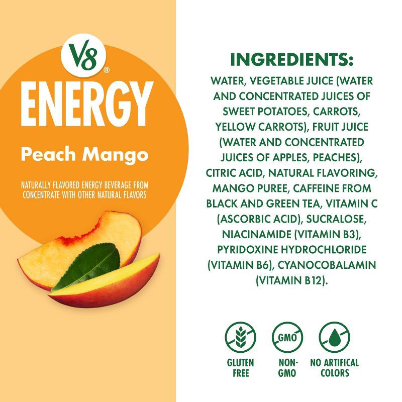 slide 8 of 9, V8 Juice V8 +ENERGY Peach Mango Energy Drink - 6pk/8 fl oz Cans, 6 ct; 8 fl oz