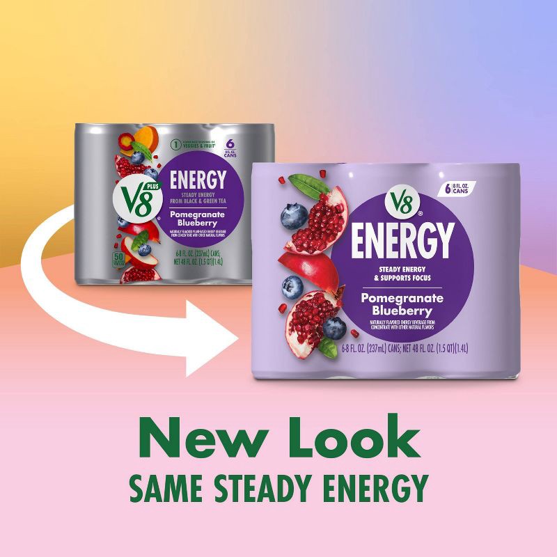 slide 2 of 9, V8 Juice V8 +ENERGY Pomegranate Blueberry Energy Drink - 6pk/8 fl oz Cans, 6 ct; 8 fl oz