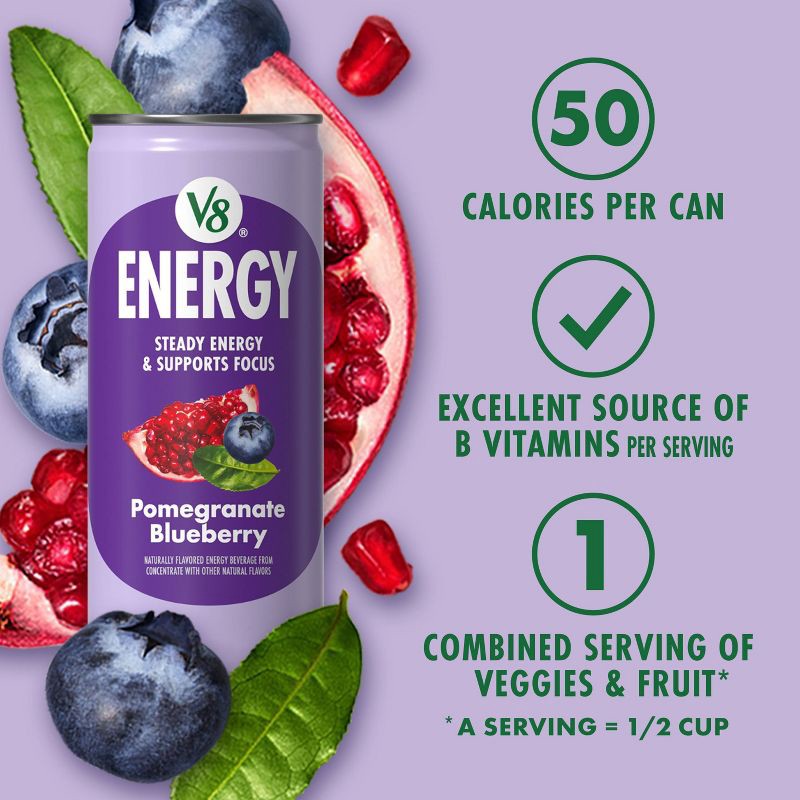 slide 5 of 9, V8 Juice V8 +ENERGY Pomegranate Blueberry Energy Drink - 6pk/8 fl oz Cans, 6 ct; 8 fl oz