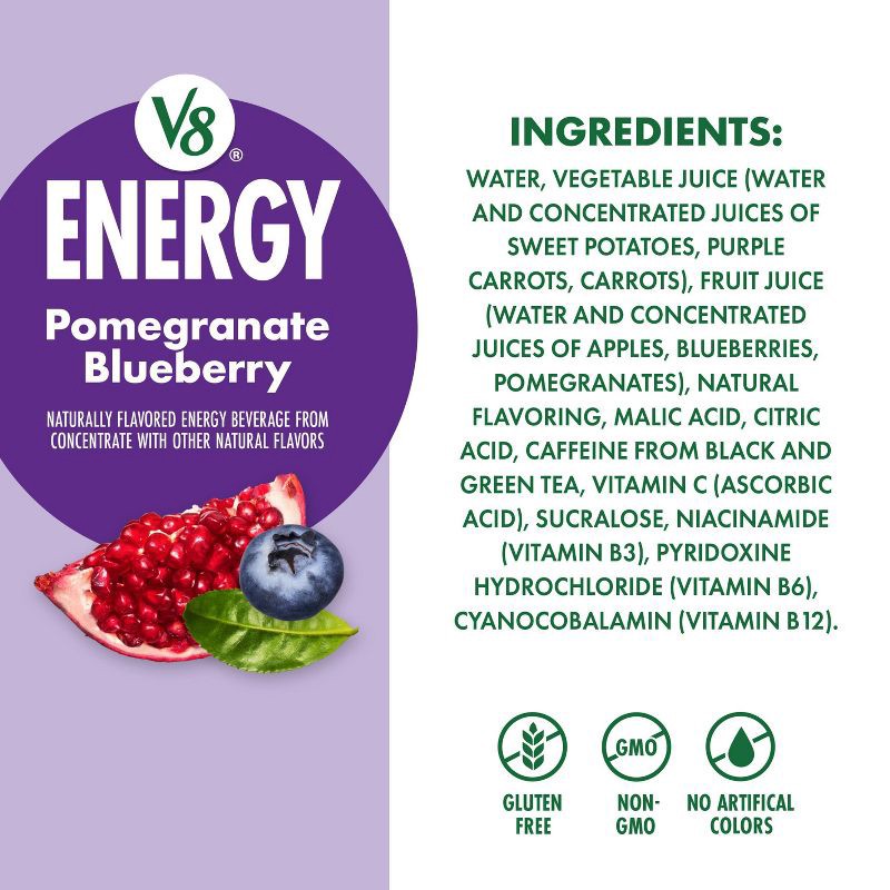 slide 8 of 9, V8 Juice V8 +ENERGY Pomegranate Blueberry Energy Drink - 6pk/8 fl oz Cans, 6 ct; 8 fl oz