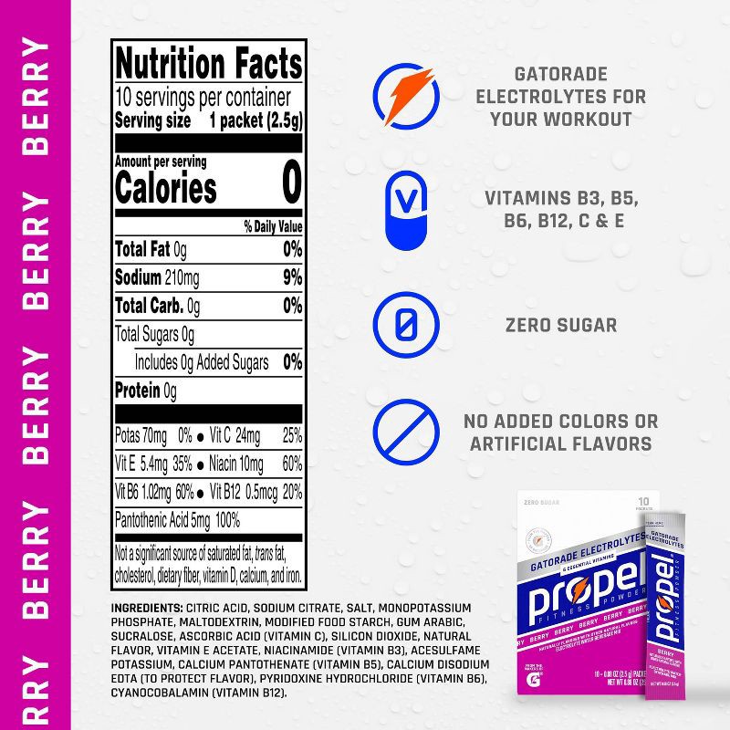 slide 4 of 11, Propel Zero Berry Water Beverage Mix - 10pk/0.08oz Pouches, 10 ct, 0.08 oz