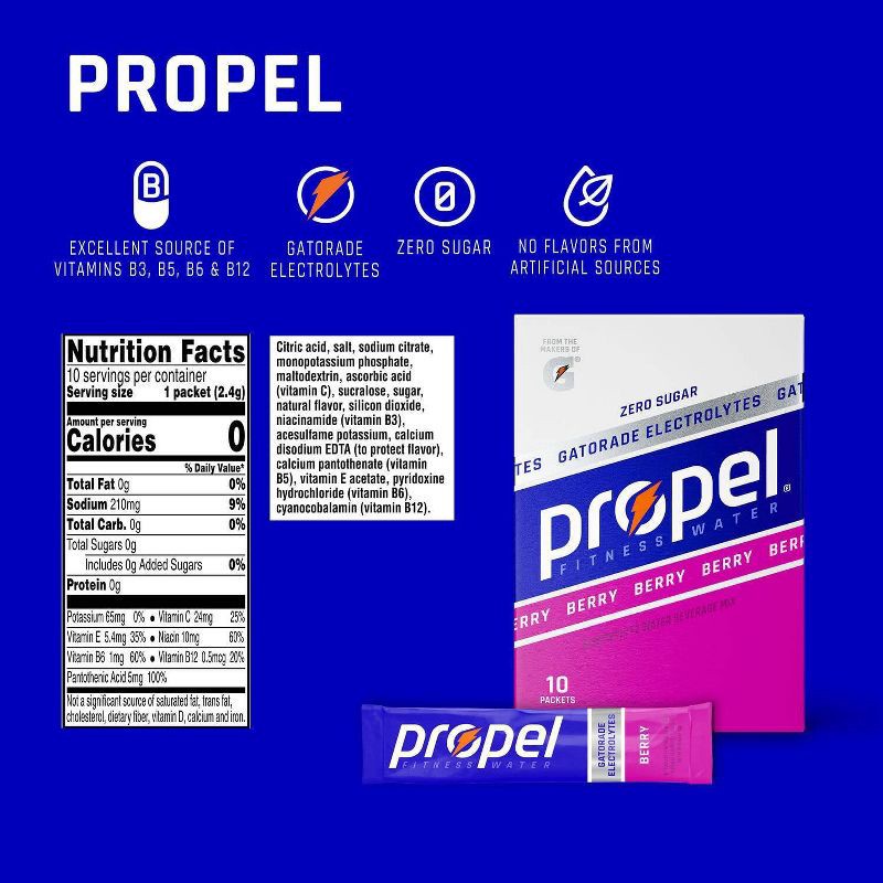 slide 6 of 10, Propel Zero Berry Water Beverage Mix - 10pk/0.08oz Pouches, 10 ct, 0.08 oz