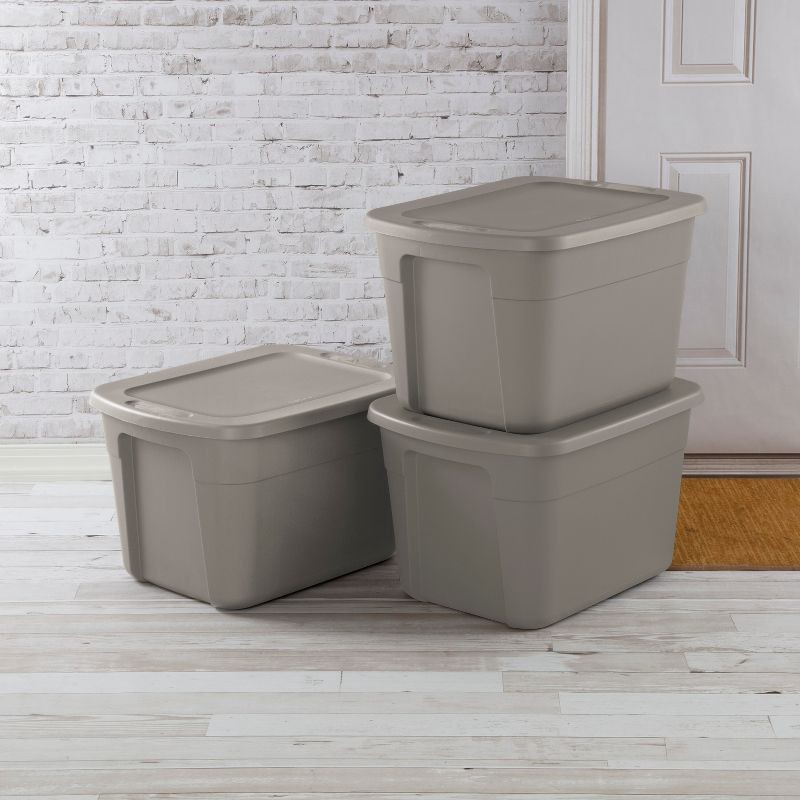slide 3 of 8, 18gal Storage Tote Gray - Room Essentials™: Plastic Utility Container, Lidded, Stackable, Built-In Handles, 72qt Capacity, 18 gal, 72 qt