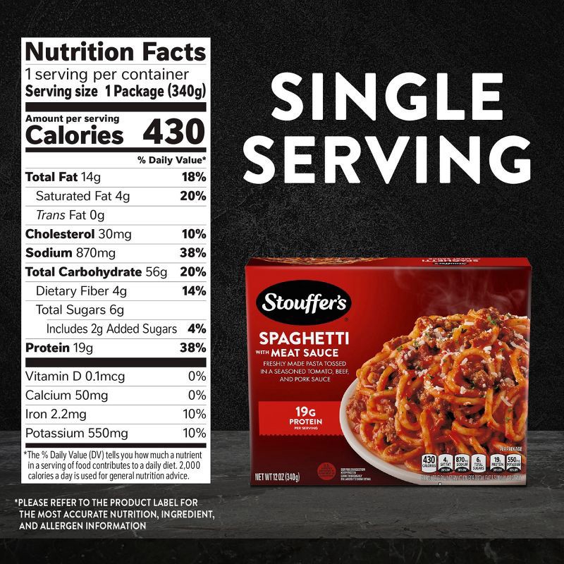 slide 7 of 8, Stouffer's Spaghetti With Meat Sauce Meal Frozen Dinner - 12oz, 12 oz