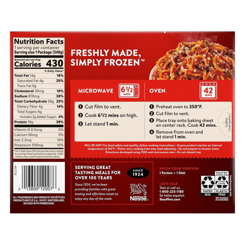 slide 7 of 8, Stouffer's Spaghetti With Meat Sauce Frozen Dinner - 12oz, 12 oz