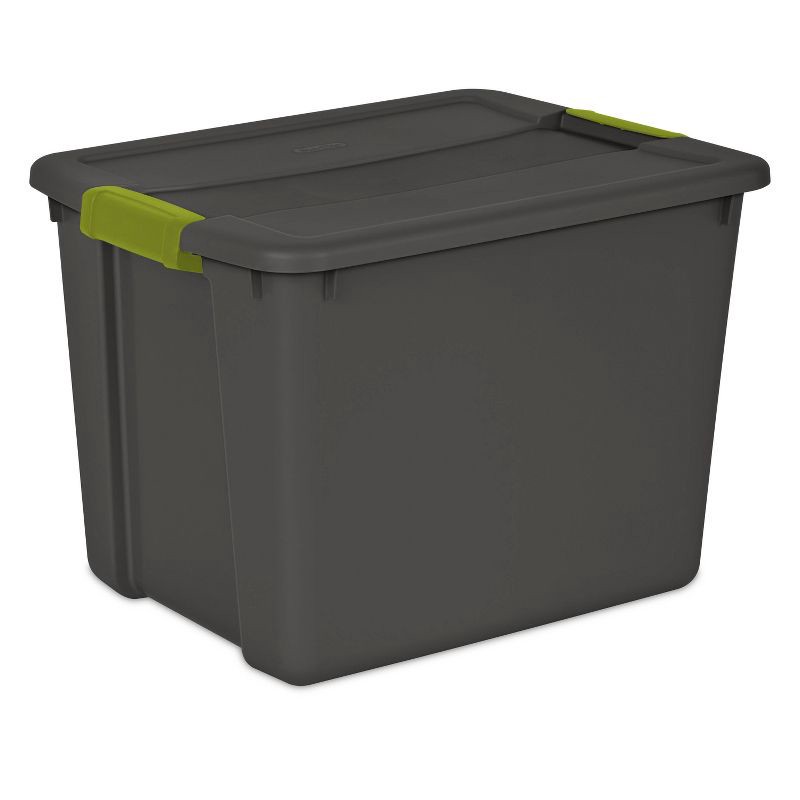 slide 1 of 5, Sterilite 12gal Latch Tote Gray with Green Latches, 12 gal