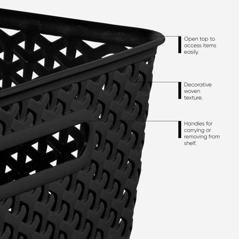 slide 4 of 5, Y-Weave Small Decorative Storage Basket Black - Brightroom™: BPA-Free Polypropylene, Fits 11" Cube System, 4L Capacity, 4 liter