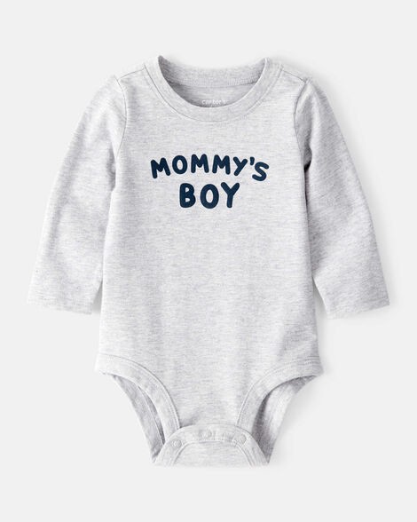slide 1 of 2, Carter's Baby Boy "Mommy's Boy" Long-Sleeve Graphic Bodysuit - Grey Heather Grey 24M, 1 ct