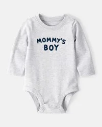 Carter's Baby Boy "Mommy's Boy" Long-Sleeve Graphic Bodysuit - Grey Heather Grey 24M