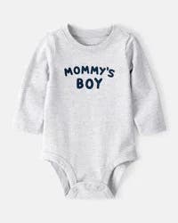 Carter's Baby Boy "Mommy's Boy" Long-Sleeve Graphic Bodysuit - Grey Heather Grey 24M