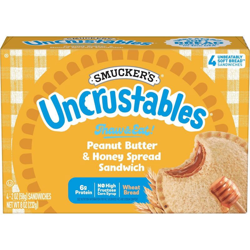 slide 1 of 10, Smucker's Uncrustables Frozen Peanut Butter & Honey Spread Sandwich - 8oz/4ct, 4 ct; 8 oz