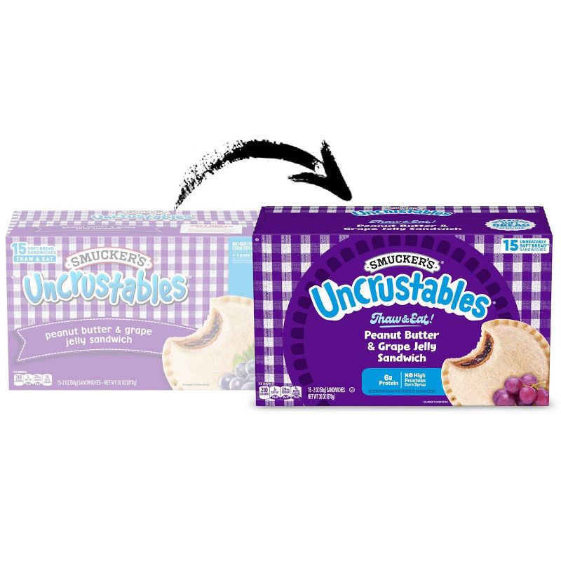 slide 2 of 9, Smucker's Uncrustables Frozen Peanut Butter & Grape Jelly Sandwich - 30oz/15ct, 30 oz, 15 ct