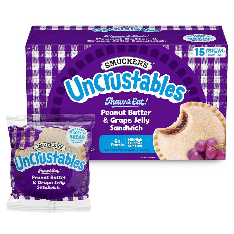 slide 2 of 10, Smucker's Uncrustables Frozen Peanut Butter & Grape Jelly Sandwich - 30oz/15ct, 30 oz, 15 ct