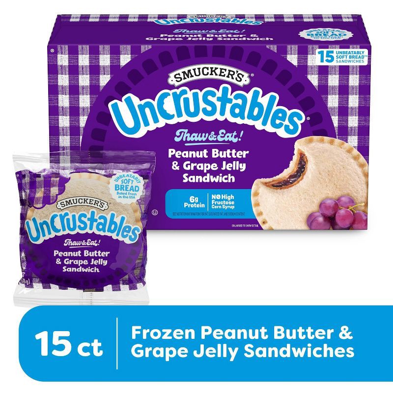 slide 3 of 9, Smucker's Uncrustables Frozen Peanut Butter & Grape Jelly Sandwich - 30oz/15ct, 30 oz, 15 ct