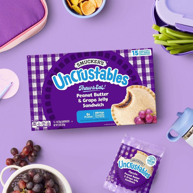 slide 3 of 10, Smucker's Uncrustables Frozen Peanut Butter & Grape Jelly Sandwich - 30oz/15ct, 30 oz, 15 ct