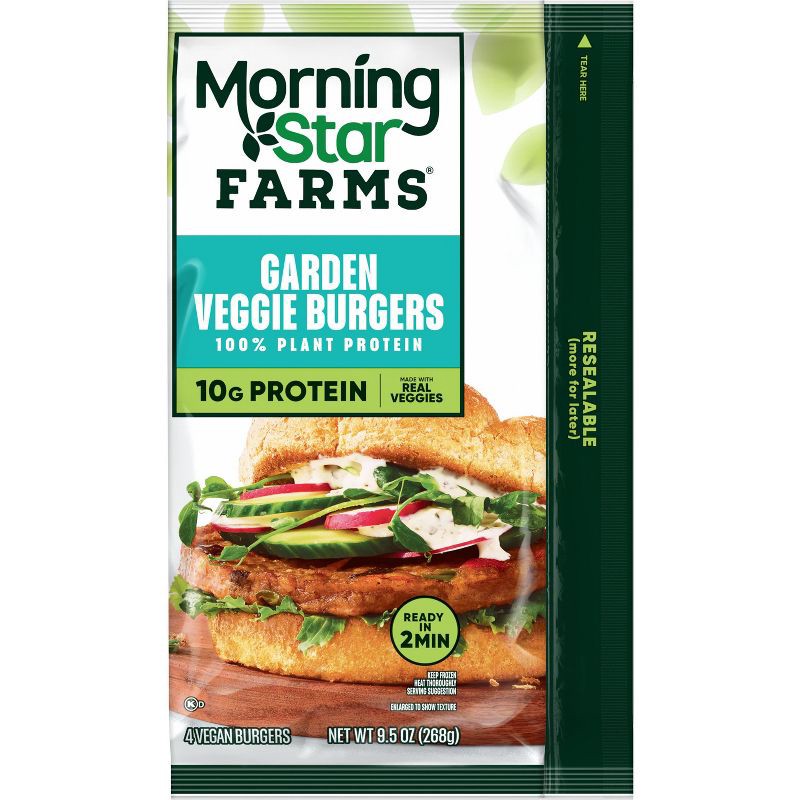 slide 2 of 7, MorningStar Farms Frozen Plant Based Veggie Burgers Garden Veggie - 9.5oz/4ct, 4 ct; 9.5 oz