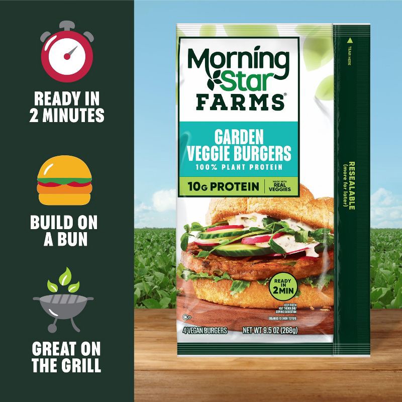 slide 5 of 7, MorningStar Farms Frozen Plant Based Veggie Burgers Garden Veggie - 9.5oz/4ct, 4 ct; 9.5 oz