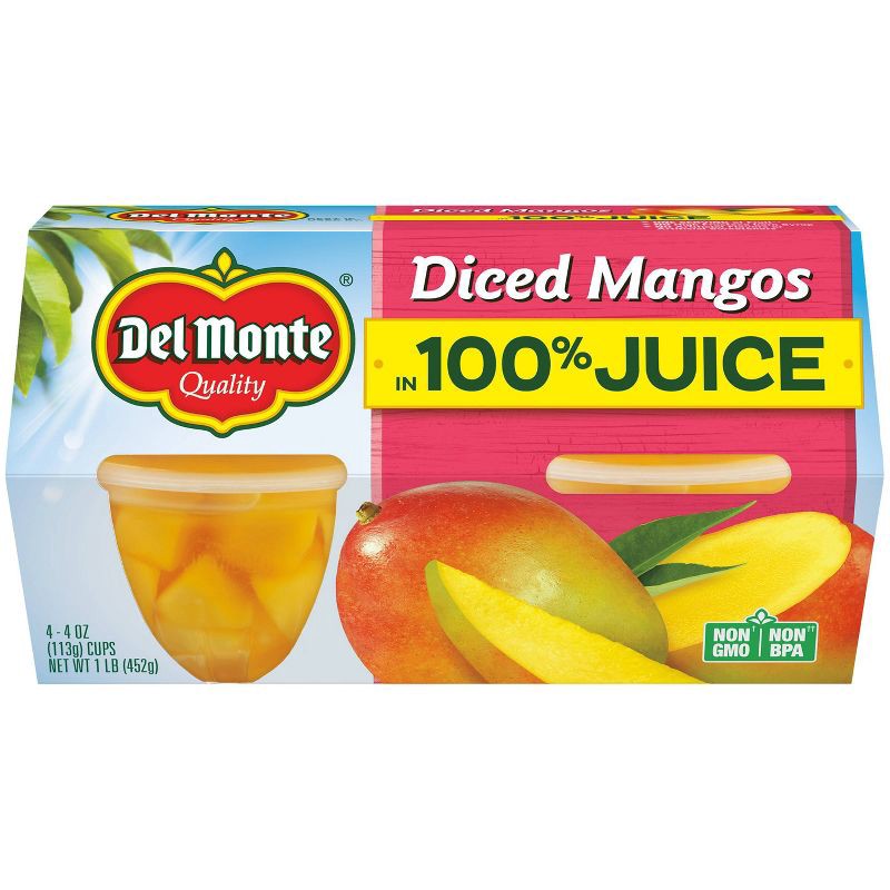 slide 1 of 7, Del Monte Diced Mango Fruit Cups - 4oz 4pk, 4 ct; 4 oz