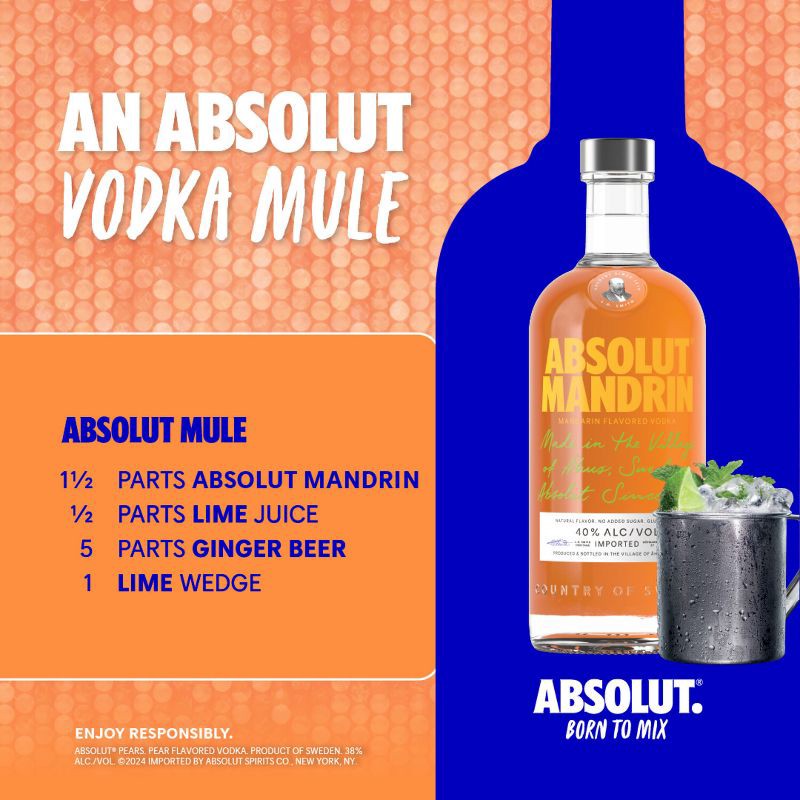 slide 5 of 10, Absolut Mandarin Vodka - 750ml Bottle, 750 ml