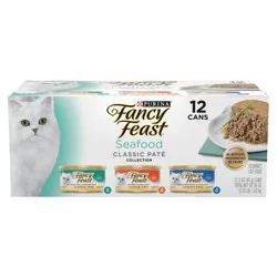 Purina Fancy Feast Classic Paté Gourmet Tuna, Fish, Shrimp and Salmon Flavor Variety Pack Wet Cat Food - 3oz/12ct