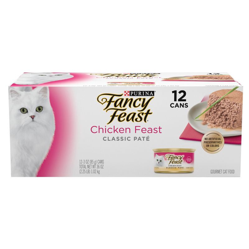 slide 1 of 8, Purina Fancy Feast Chicken Feast Classic Paté Chicken Flavor Wet Cat Food Cans - 3oz/12ct Pack, 12 ct; 3 oz