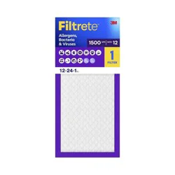 Filtrete 12x24x1 Allergen Bacteria and Virus Air Filter 1500 MPR: MERV 12 Electrostatic Furnace Replacement Filter