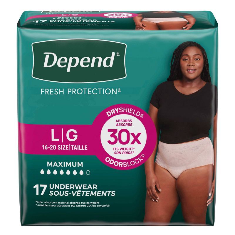 slide 2 of 7, Depend Fresh Protection Adult Incontinence & Postpartum Underwear for Women - Maximum Absorbency - L - Blush - 17ct, 17 ct