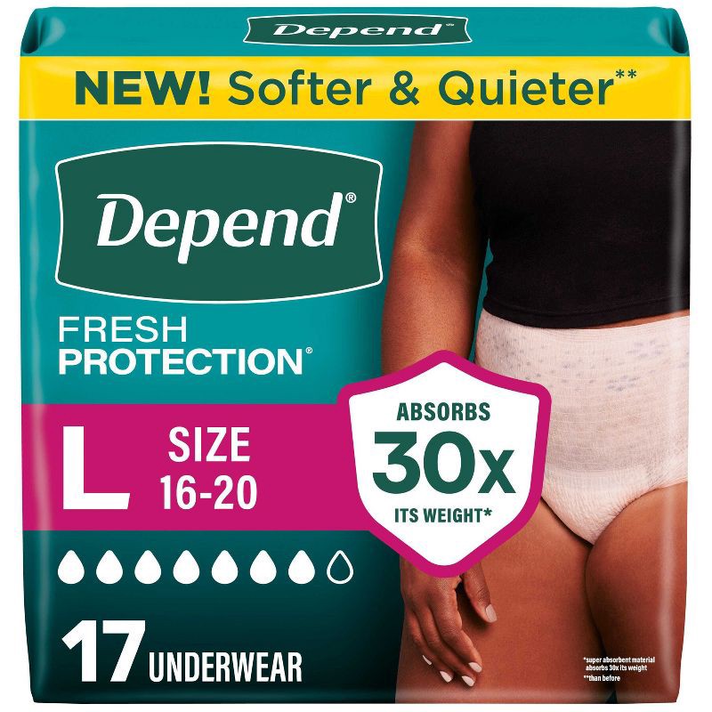 slide 1 of 10, Depend Fresh Protection Adult Incontinence & Postpartum Underwear for Women - Maximum Absorbency - L - Blush - 17ct, 17 ct